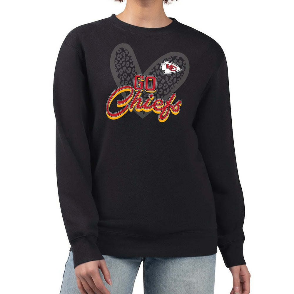 Kansas City Chiefs G-III 4Her by Carl Banks Women's Leopard Heart Pullover Sweatshirt Black - NFL