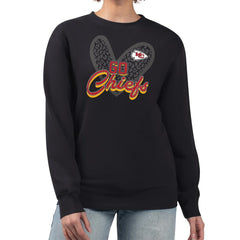 Kansas City Chiefs G-III 4Her by Carl Banks Women's Leopard Heart Pullover Sweatshirt Black - NFL