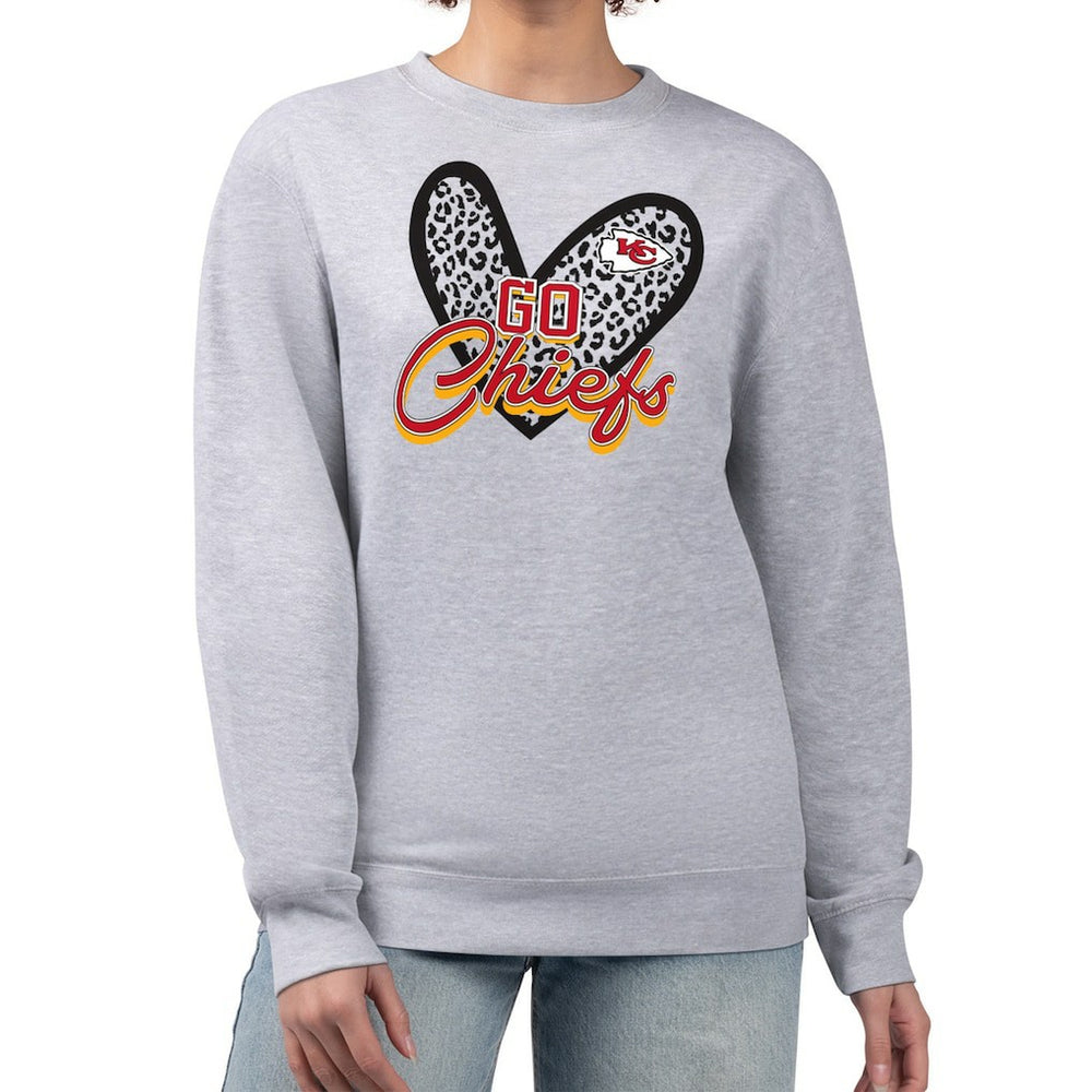 Kansas City Chiefs G-III 4Her by Carl Banks Women's Leopard Heart Pullover Sweatshirt Heather Gray - NFL