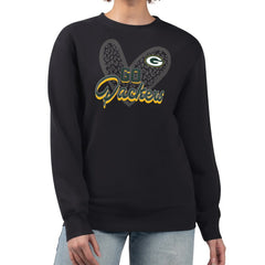 Green Bay Packers G-III 4Her by Carl Banks Women's Leopard Heart Pullover Sweatshirt Black - NFL
