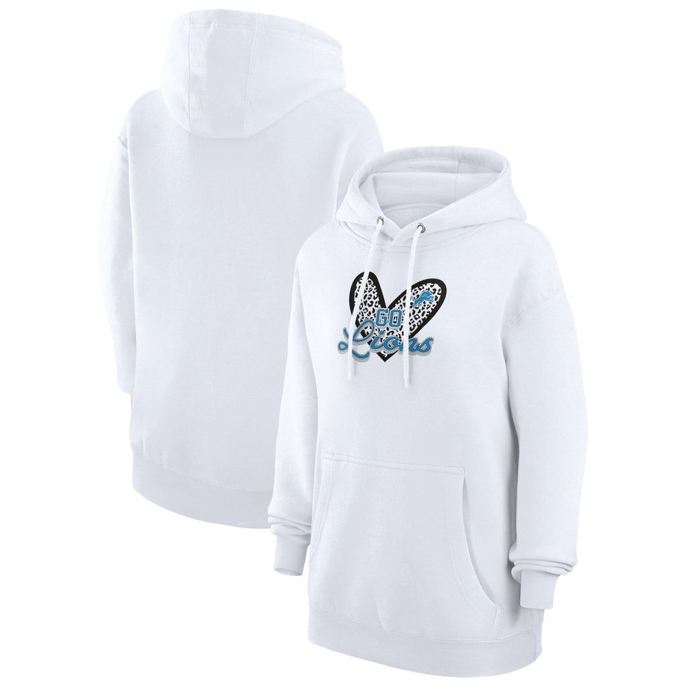 Detroit Lions G-III 4Her by Carl Banks Women's Animal Print Heart Team Graphic Fleece Tri-Blend Pullover Hoodie White - NFL