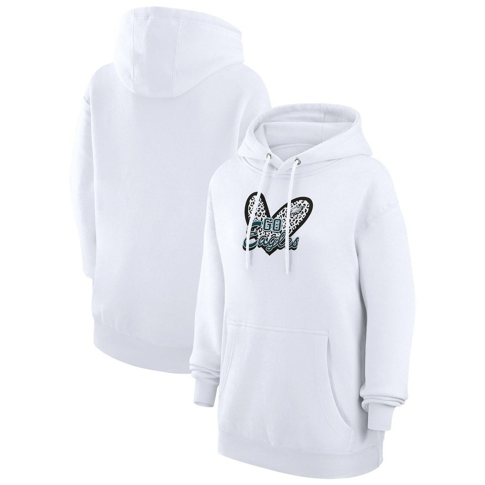 Philadelphia Eagles G-III 4Her by Carl Banks Women's Animal Print Heart Team Graphic Fleece Tri-Blend Pullover Hoodie White - NFL