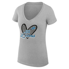 Detroit Lions G-III 4Her by Carl Banks Women's Super-Slim Fit Lightweight Leopard Heart V-Neck T-Shirt Heather Gray - NFL