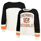 Cincinnati Bengals '47 Women's Double Header Curve Raglan Long Sleeve Crop Top Cream - 47 brand