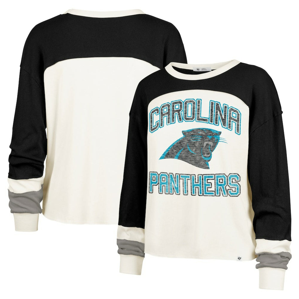 Carolina Panthers '47 Women's Double Header Curve Raglan Long Sleeve Crop Top Cream - 47 brand