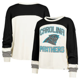 Carolina Panthers '47 Women's Double Header Curve Raglan Long Sleeve Crop Top Cream - 47 brand