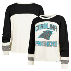 Carolina Panthers '47 Women's Double Header Curve Raglan Long Sleeve Crop Top Cream - 47 brand