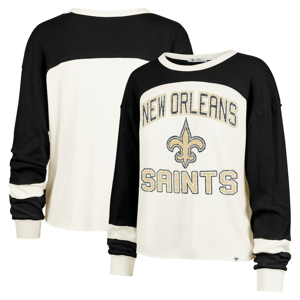 New Orleans Saints '47 Women's Double Header Curve Raglan Long Sleeve Crop Top Cream - 47 brand
