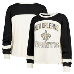 New Orleans Saints '47 Women's Double Header Curve Raglan Long Sleeve Crop Top Cream - 47 brand