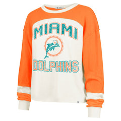 Miami Dolphins '47 Women's Double Header Curve Raglan Long Sleeve Crop Top Cream - 47 brand