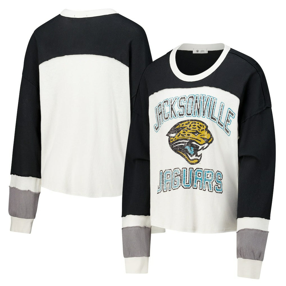 Jacksonville Jaguars '47 Women's Double Header Curve Raglan Long Sleeve Crop Top Cream - 47 brand