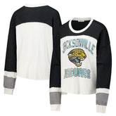 Jacksonville Jaguars '47 Women's Double Header Curve Raglan Long Sleeve Crop Top Cream - 47 brand
