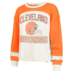 Cleveland Browns '47 Women's Double Header Curve Raglan Long Sleeve Crop Top Cream - 47 brand