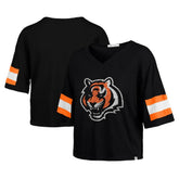 Cincinnati Bengals '47 Women's Double Header Scout Cropped V-Neck T-Shirt Black - 47 brand