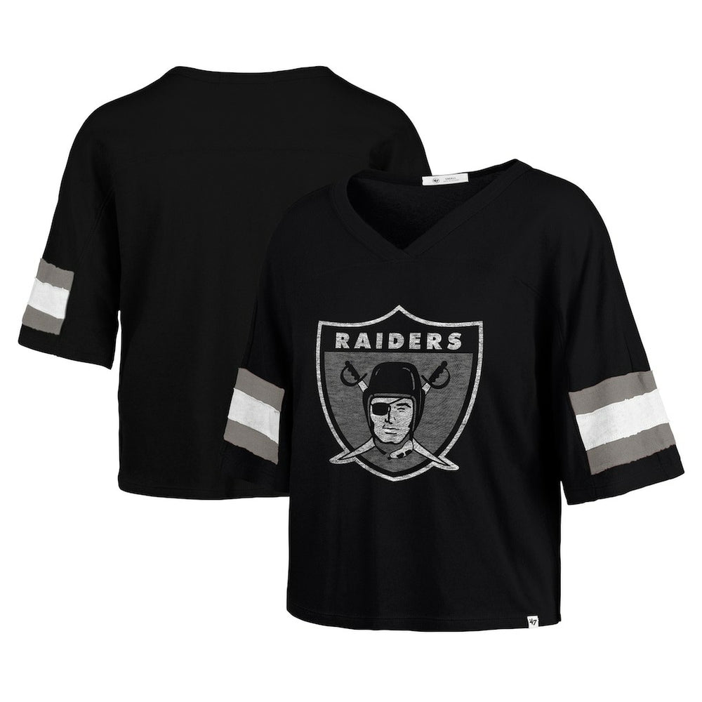 Las Vegas Raiders '47 Women's Double Header Scout Cropped V-Neck T-Shirt Black - 47 brand