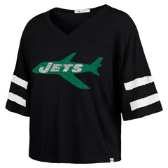 New York Jets '47 Women's Double Header Scout Cropped V-Neck T-Shirt Black - 47 brand