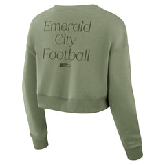 Seattle Seahawks Women's Studio Tri-Blend Cropped Pullover Sweatshirt Olive - Fanatics