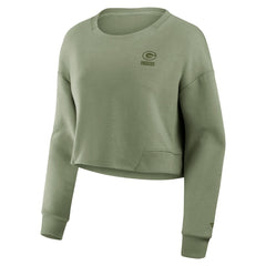 Green Bay Packers Women's Studio Tri-Blend Cropped Pullover Sweatshirt Olive - Fanatics