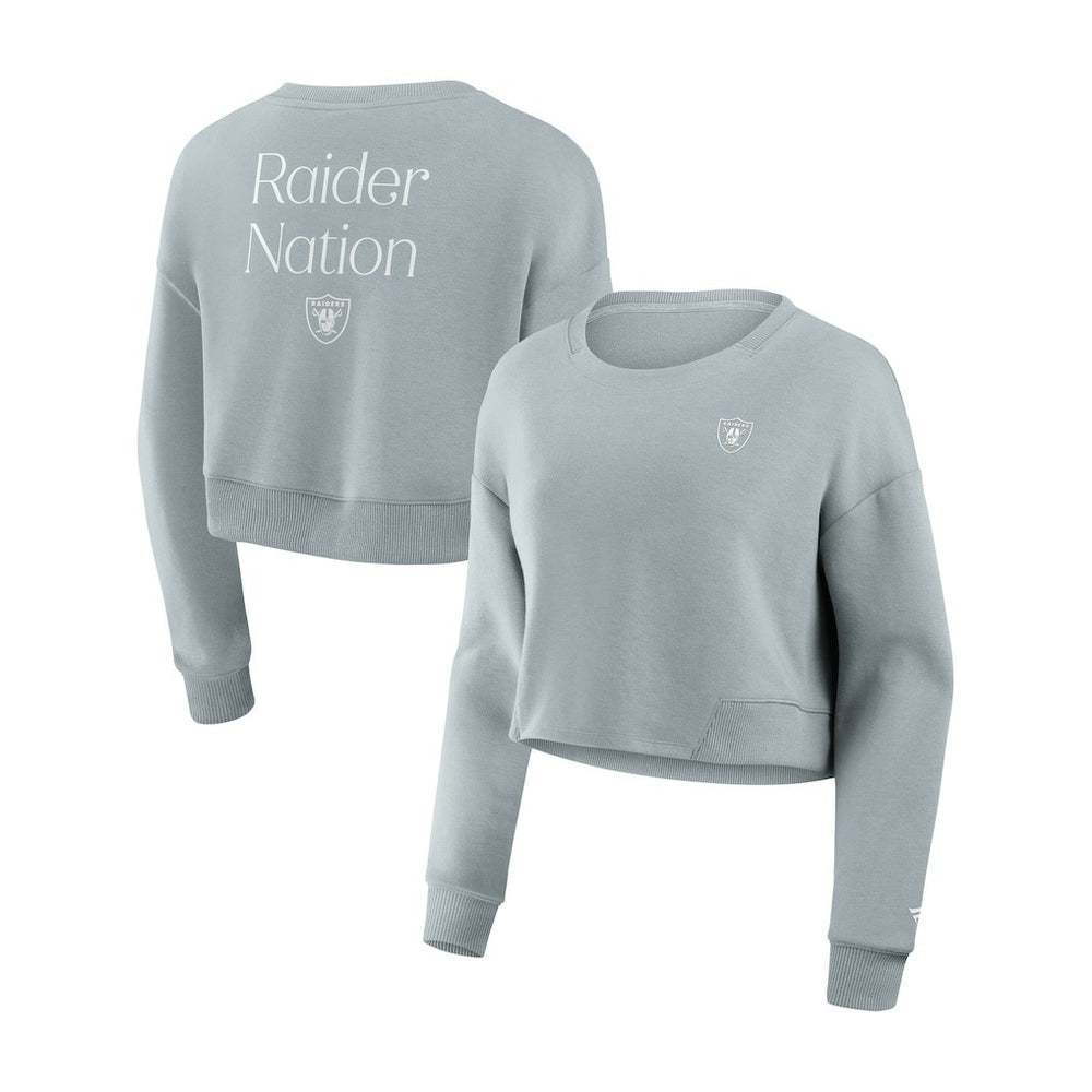 Las Vegas Raiders Women's Studio Tri-Blend Cropped Pullover Sweatshirt Gray - Fanatics