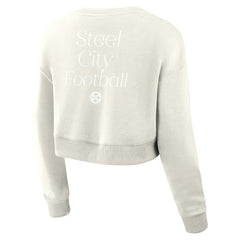 Pittsburgh Steelers Women's Studio Tri-Blend Cropped Pullover Sweatshirt Cream - Fanatics