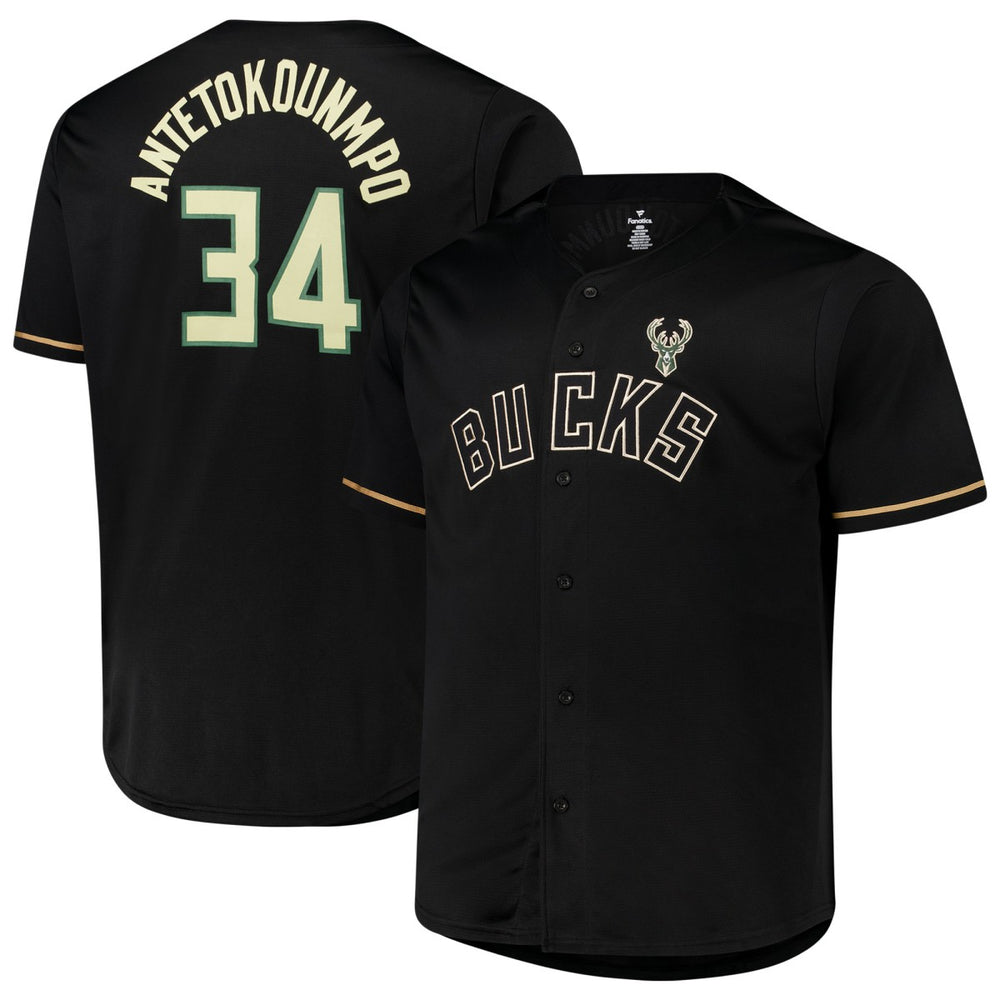 NBA - Giannis Antetokounmpo Milwaukee Bucks Profile Big & Tall Name & Number Button-Up Jersey - Black
