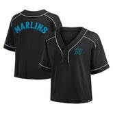 Miami Marlins Fanatics Women's Oversized Champ Game Cropped V-Neck T-Shirt for sale