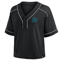 Miami Marlins Fanatics Women's Oversized Champ Game Cropped V-Neck T-Shirt for sale