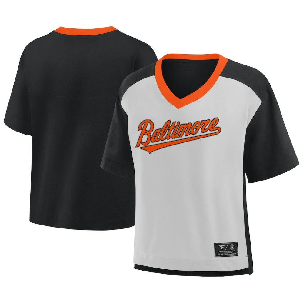 Baltimore Orioles Fanatics Oversized Race To Win V-Neck T-Shirt On Sale