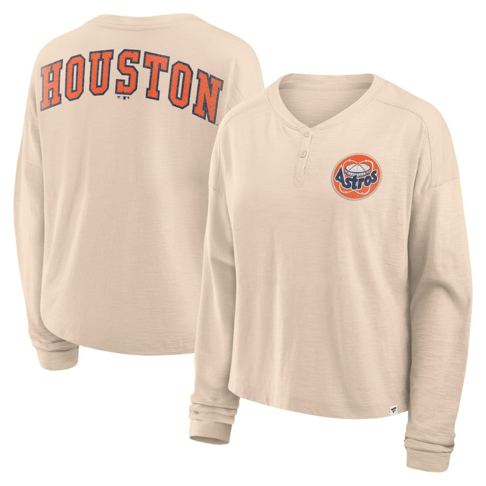 Houston Astros Fanatics Women's Oversized Stadium Slub Long Sleeve Henley T-Shirt discount