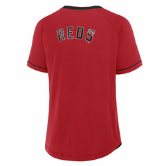 Cincinnati Reds Fanatics Women's Cooperstown Collection League Diva Raglan V-Neck T-Shirt Lifestyle