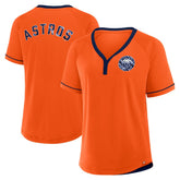 Houston Astros Fanatics Women's Cooperstown Collection League Diva Raglan V-Neck T-Shirt On Sale