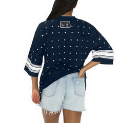 Dallas Cowboys Gameday Couture Women's Kickoff Time Allover Rhinestone Sports Stripe Jersey V-Neck T-Shirt Navy - NFL