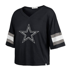 Dallas Cowboys '47 Women's Double Header Scout Cropped V-Neck T-Shirt Navy - 47 brand