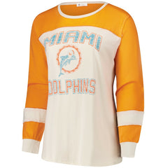 Miami Dolphins '47 Women's Plus Size Double Header Curve Toni Long Sleeve T-Shirt Cream/Orange - 47 brand