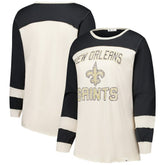 New Orleans Saints '47 Women's Plus Size Double Header Curve Toni Long Sleeve T-Shirt Cream/Black - 47 brand