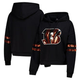 Cincinnati Bengals Cuce Women's Cropped Sequins Pullover Hoodie Black - NFL