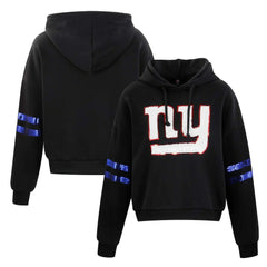 New York Giants Cuce Women's Cropped Sequins Pullover Hoodie Black - NFL