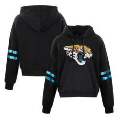 Jacksonville Jaguars Cuce Women's Cropped Sequins Pullover Hoodie Black - NFL
