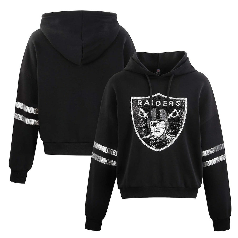 Las Vegas Raiders Cuce Women's Cropped Sequins Pullover Hoodie Black - NFL