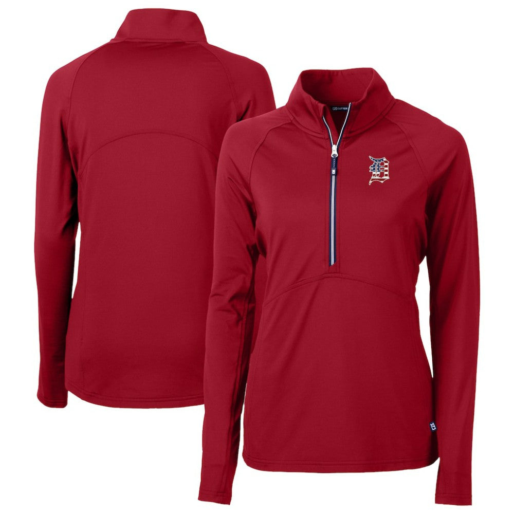 Detroit Tigers Cutter & Buck Women's Americana DryTec Adapt Eco Knit Stretch Recycled Raglan Half-Zip Top Lifestyle