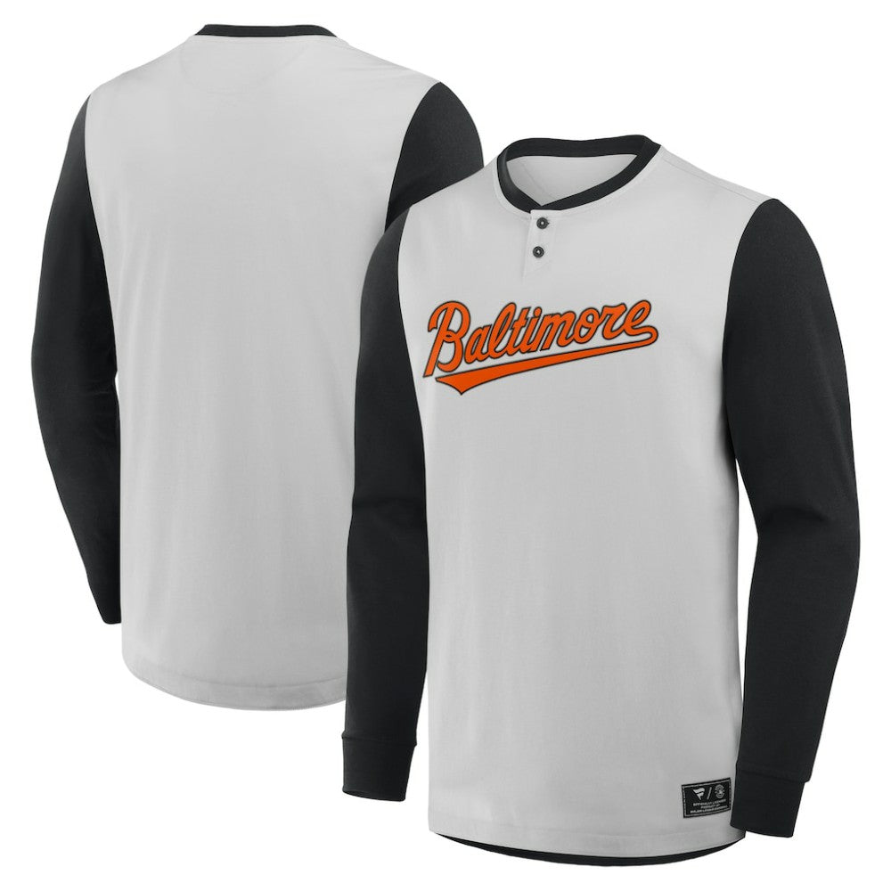 Baltimore Orioles Fanatics Clubhouse Long Sleeve Henley Shirt On Sale