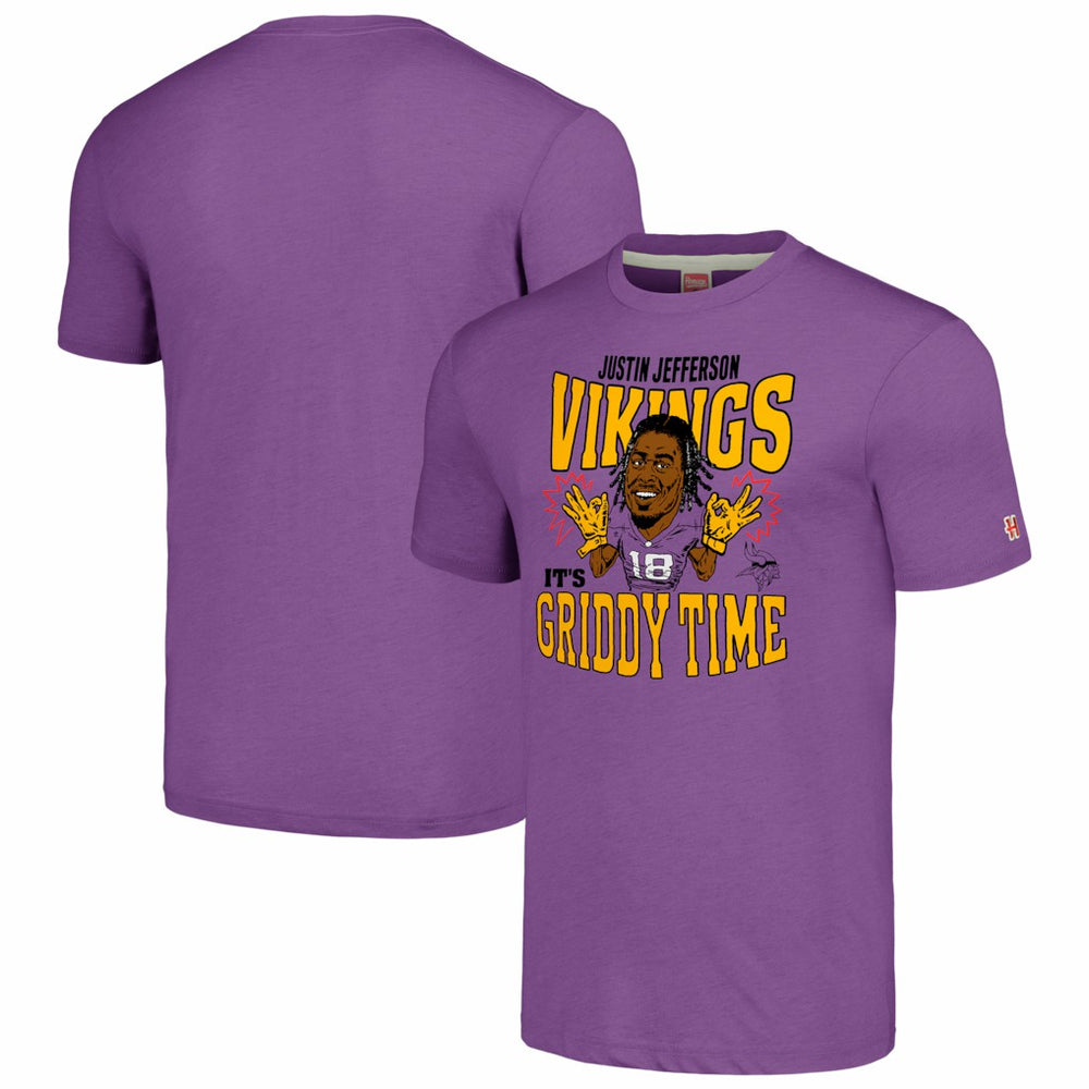 Justin Jefferson Minnesota Vikings Homage Unisex Caricature Player Tri-Blend T-Shirt Heathered Purple - NFL