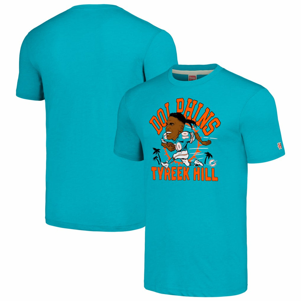 Tyreek Hill Miami Dolphins Homage Unisex Caricature Player Tri-Blend T-Shirt Heathered Aqua - NFL