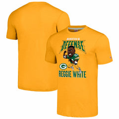 Reggie White Green Bay Packers Homage Unisex Caricature Retired Player Tri-Blend T-Shirt Gold - NFL