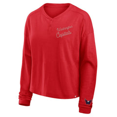 Washington Capitals Fanatics Women's Oversized All Out Effort Long Sleeve Henley T-Shirt Red