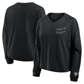 Pittsburgh Penguins Fanatics Women's Oversized All Out Effort Long Sleeve Henley T-Shirt Black