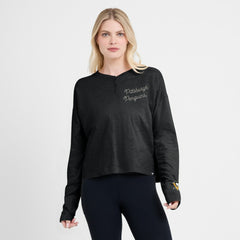 Pittsburgh Penguins Fanatics Women's Oversized All Out Effort Long Sleeve Henley T-Shirt Black