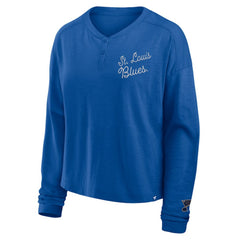 St. Louis Blues - Fanatics Women's Oversized All Out Effort Long Sleeve Henley T-Shirt Blue
