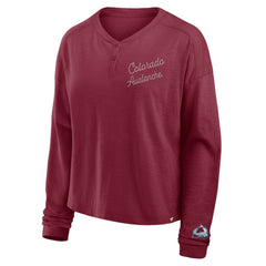Colorado Avalanche - Fanatics Women's Oversized All Out Effort Long Sleeve Henley T-Shirt Burgundy
