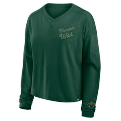 Minnesota Wild - Fanatics Women's Oversized All Out Effort Long Sleeve Henley T-Shirt Green